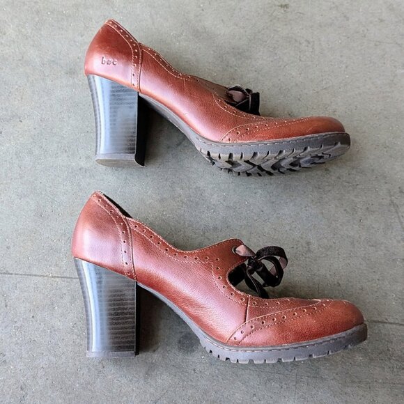 B.O.C by Born Brown Leather Oxford Mary Jane Block Heels size 10/42 - Picture 9 of 11